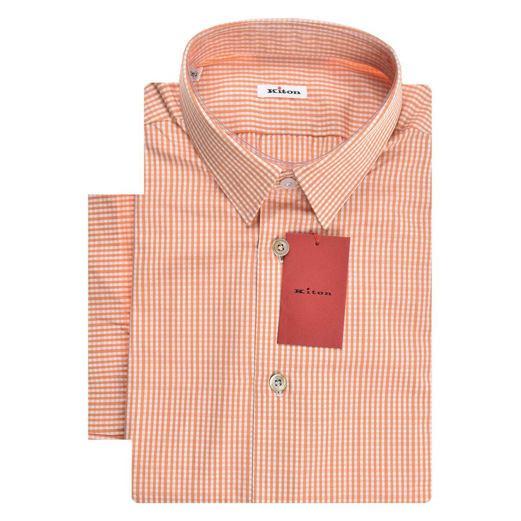 Kiton Orange White Cotton Shirt - view 2