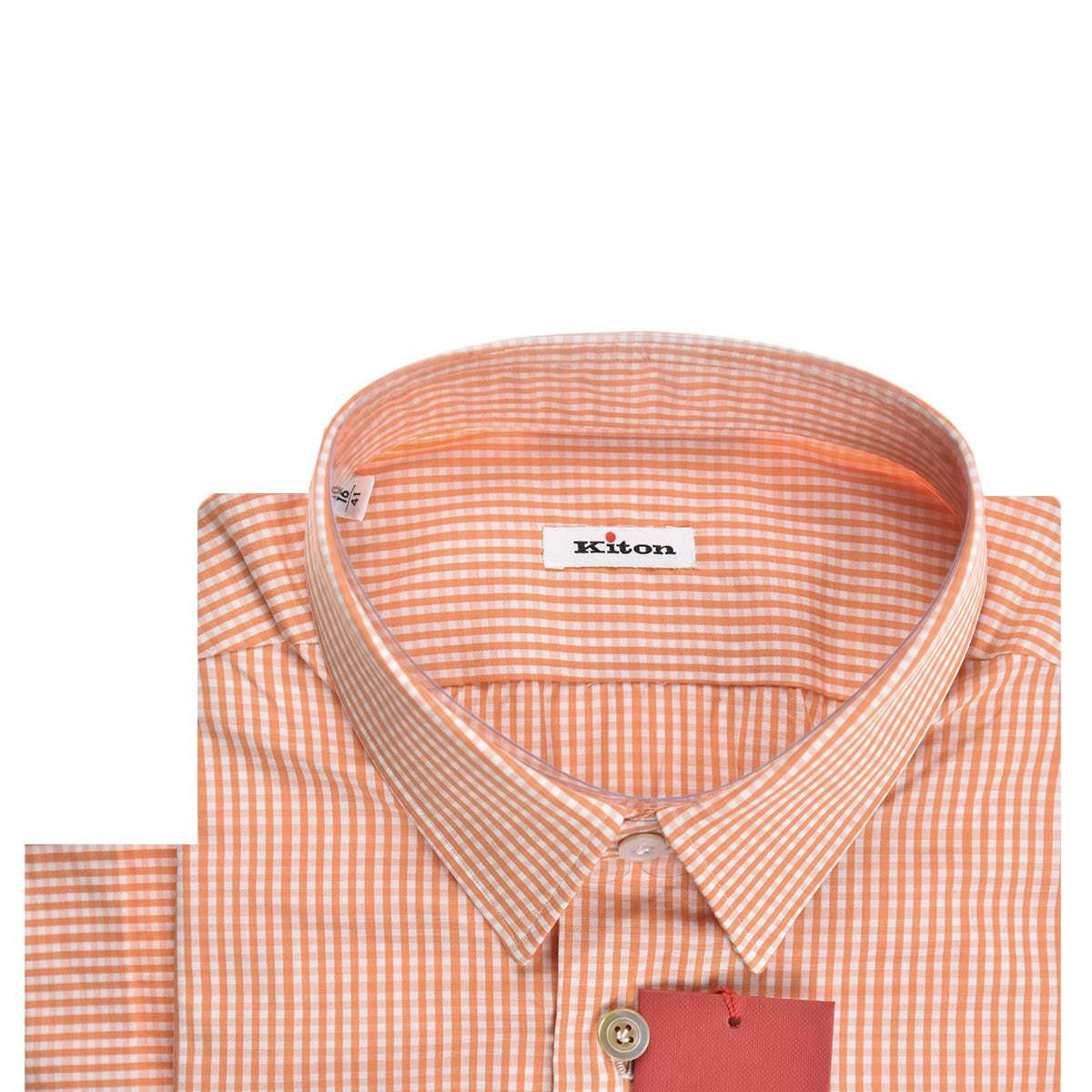 Kiton Orange White Cotton Shirt - view 4