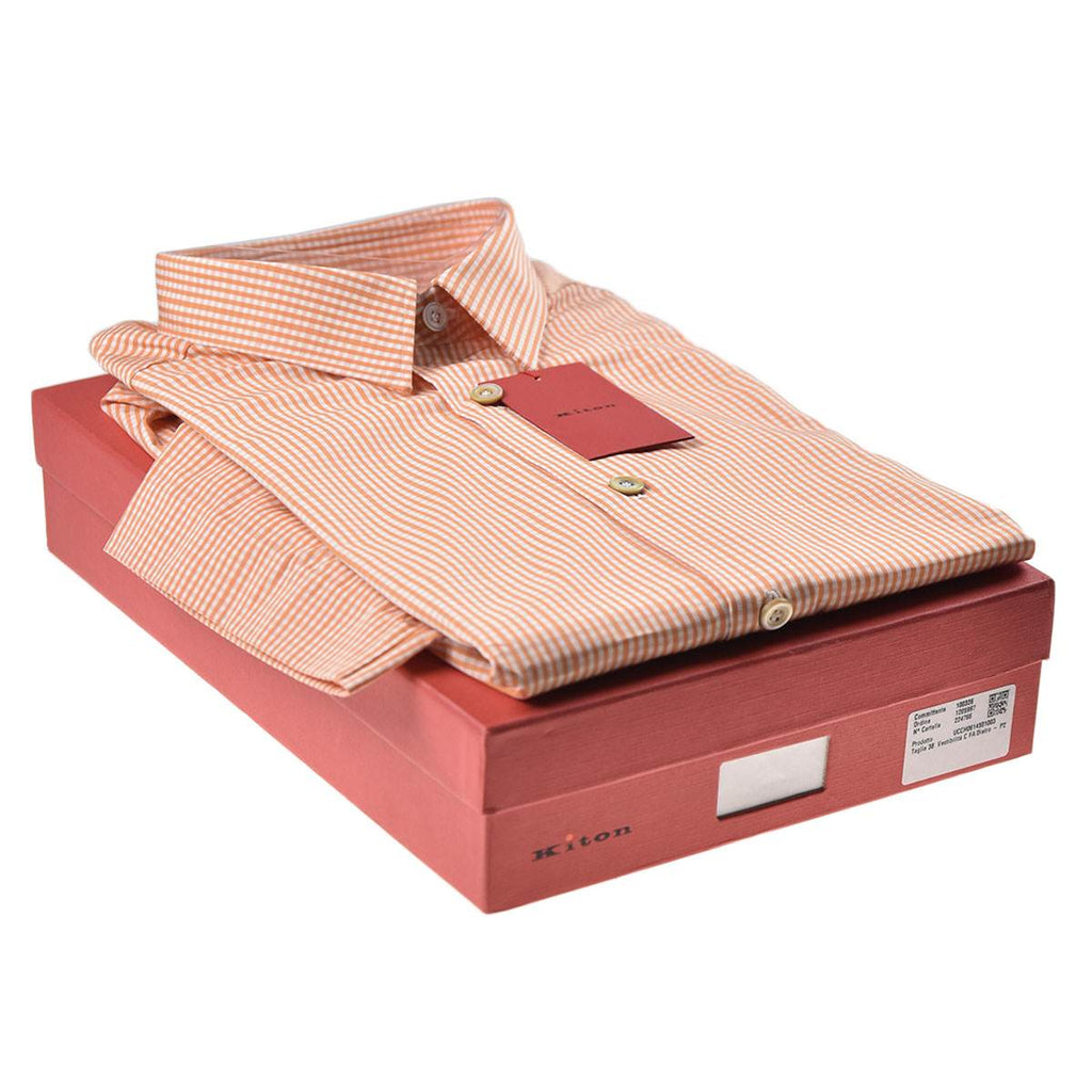 Kiton Orange White Cotton Shirt - view 6