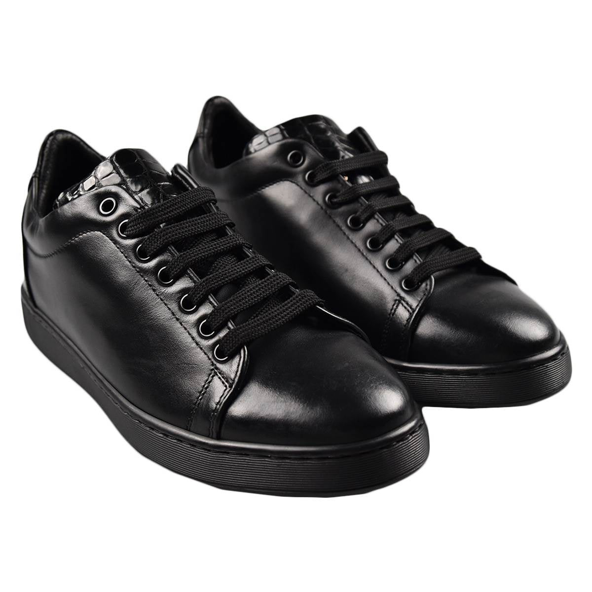Kiton Black Leather Crocodile Sneakers 20WS2