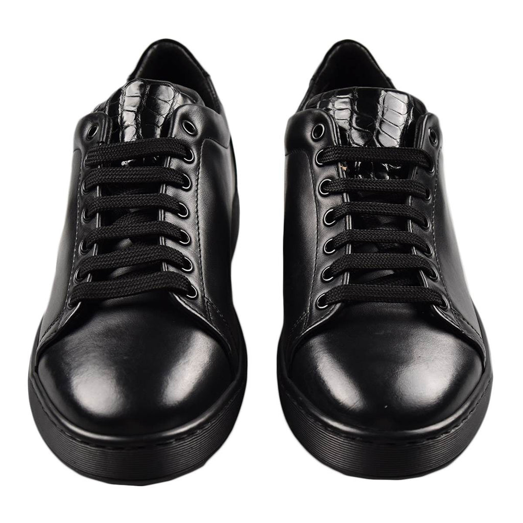 Kiton Black Leather Crocodile Sneakers 20WS2