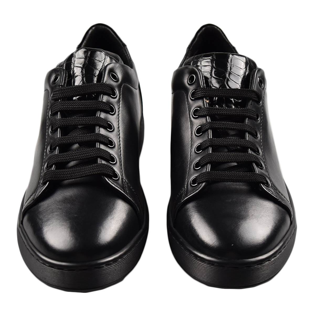 Kiton Black Leather Crocodile Sneakers 20WS2