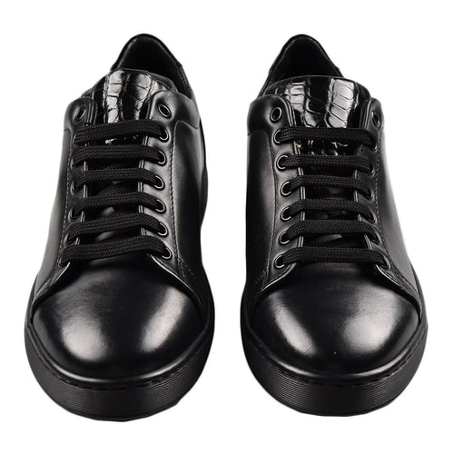 Kiton Black Leather Crocodile Sneakers 20WS2