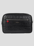 Kiton Black Leather Crocodile Pochette