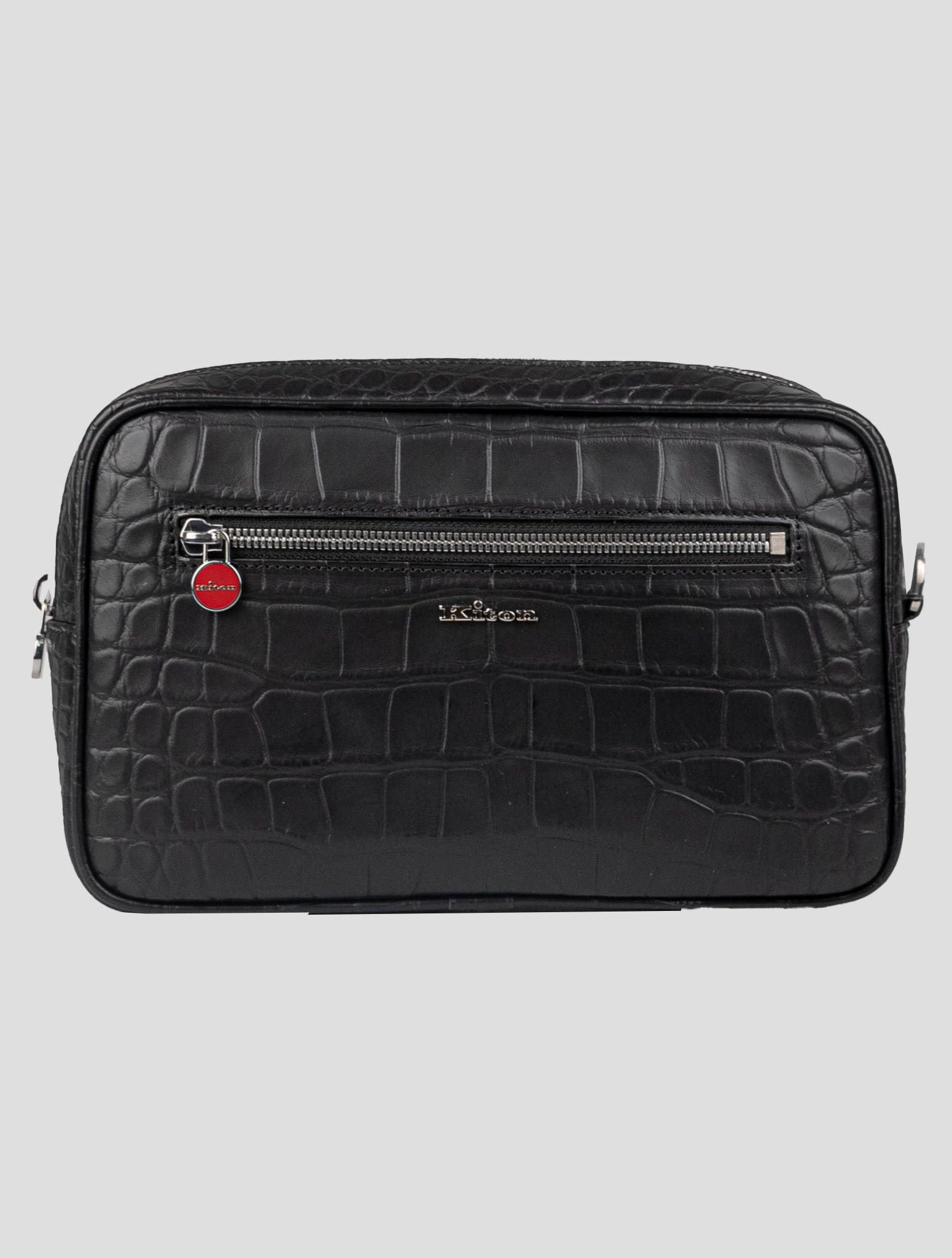 Kiton Black Leather Crocodile Pochette
