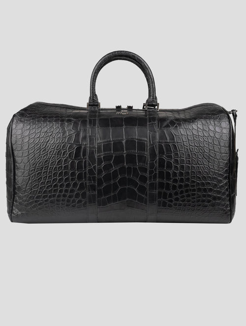 Kiton Black Leather Crocodile Travel Bag