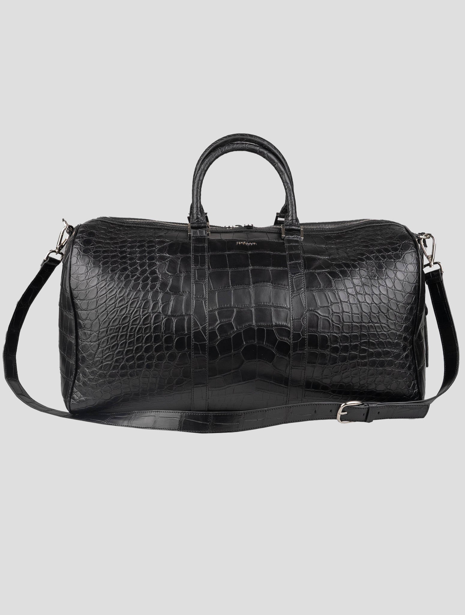 Kiton Black Leather Crocodile Travel Bag 2
