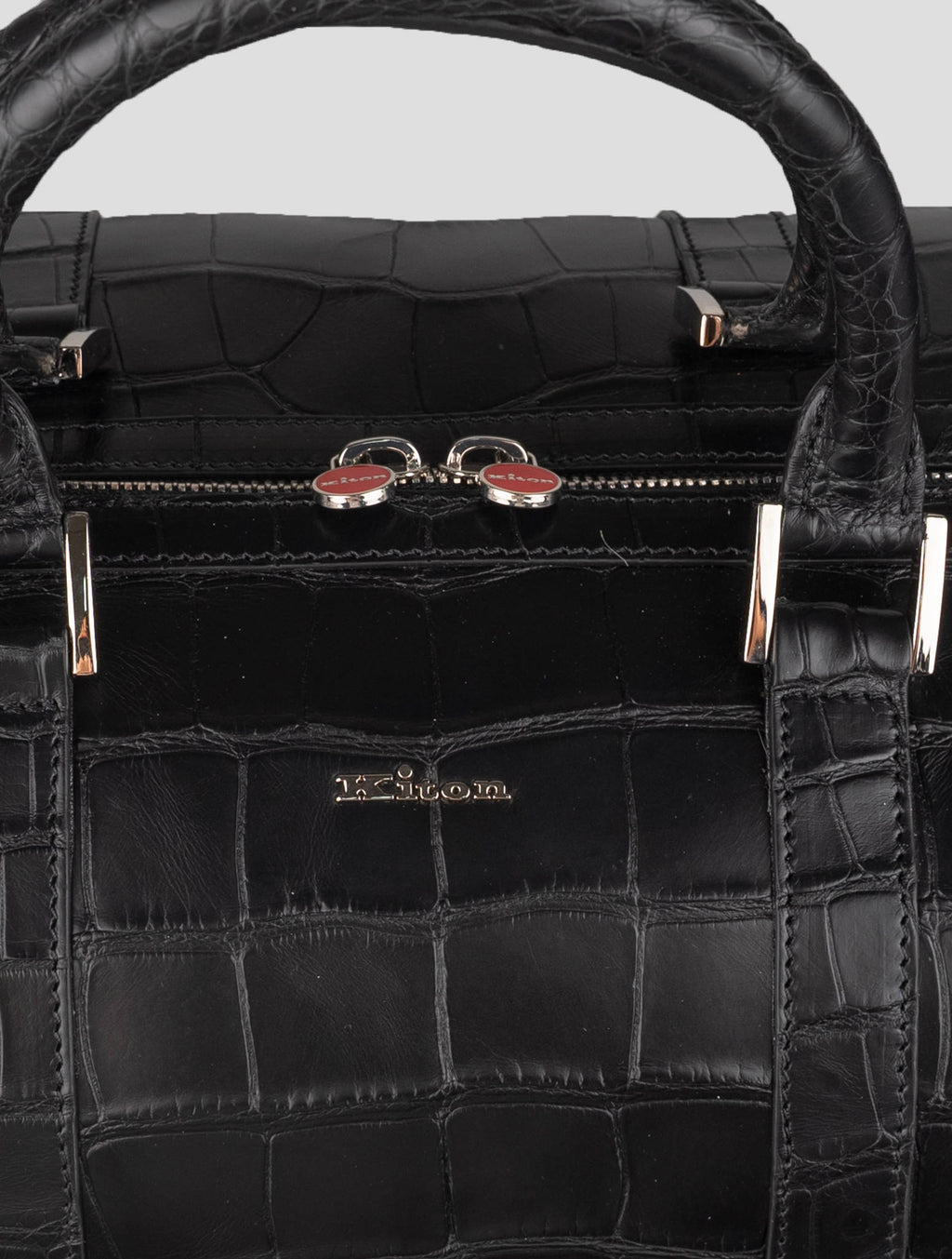 Kiton Black Leather Crocodile Travel Bag 4