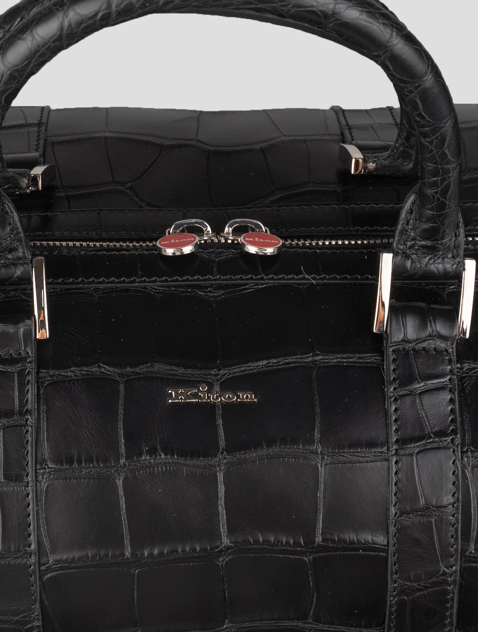 Kiton Black Leather Crocodile Travel Bag 4