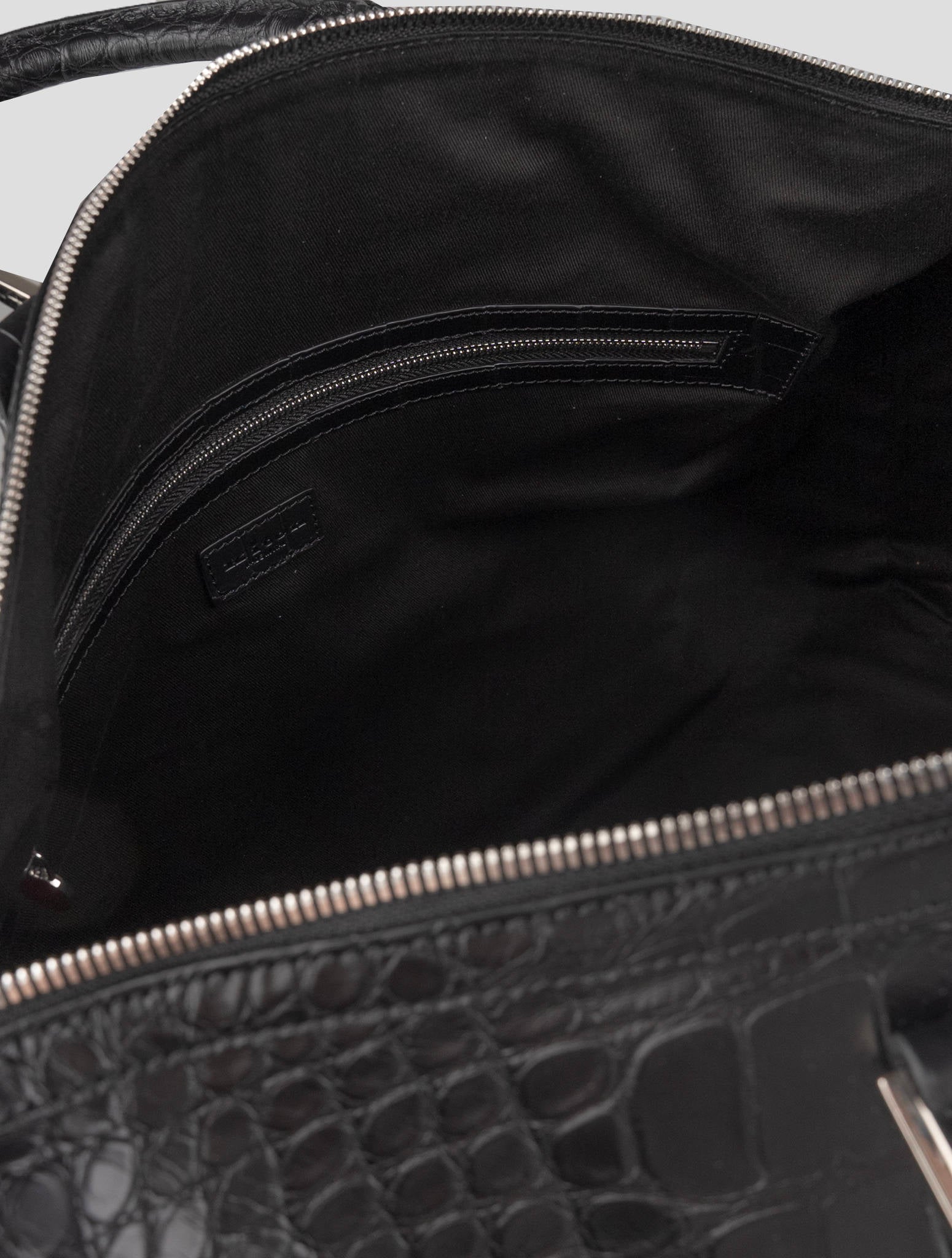 Kiton Black Leather Crocodile Travel Bag 7