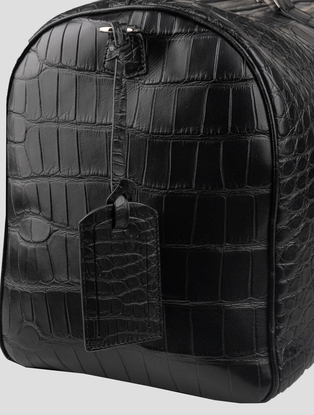 Kiton Black Leather Crocodile Travel Bag 8