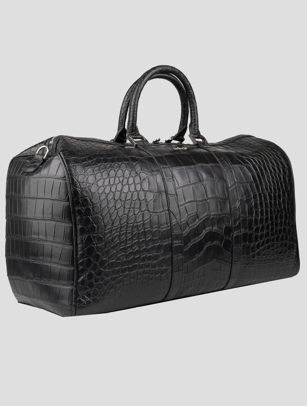 Kiton Black Leather Crocodile Travel Bag 9