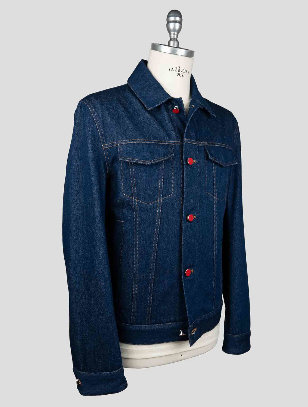 Kiton Blue Denim Cotton Coat — view 2