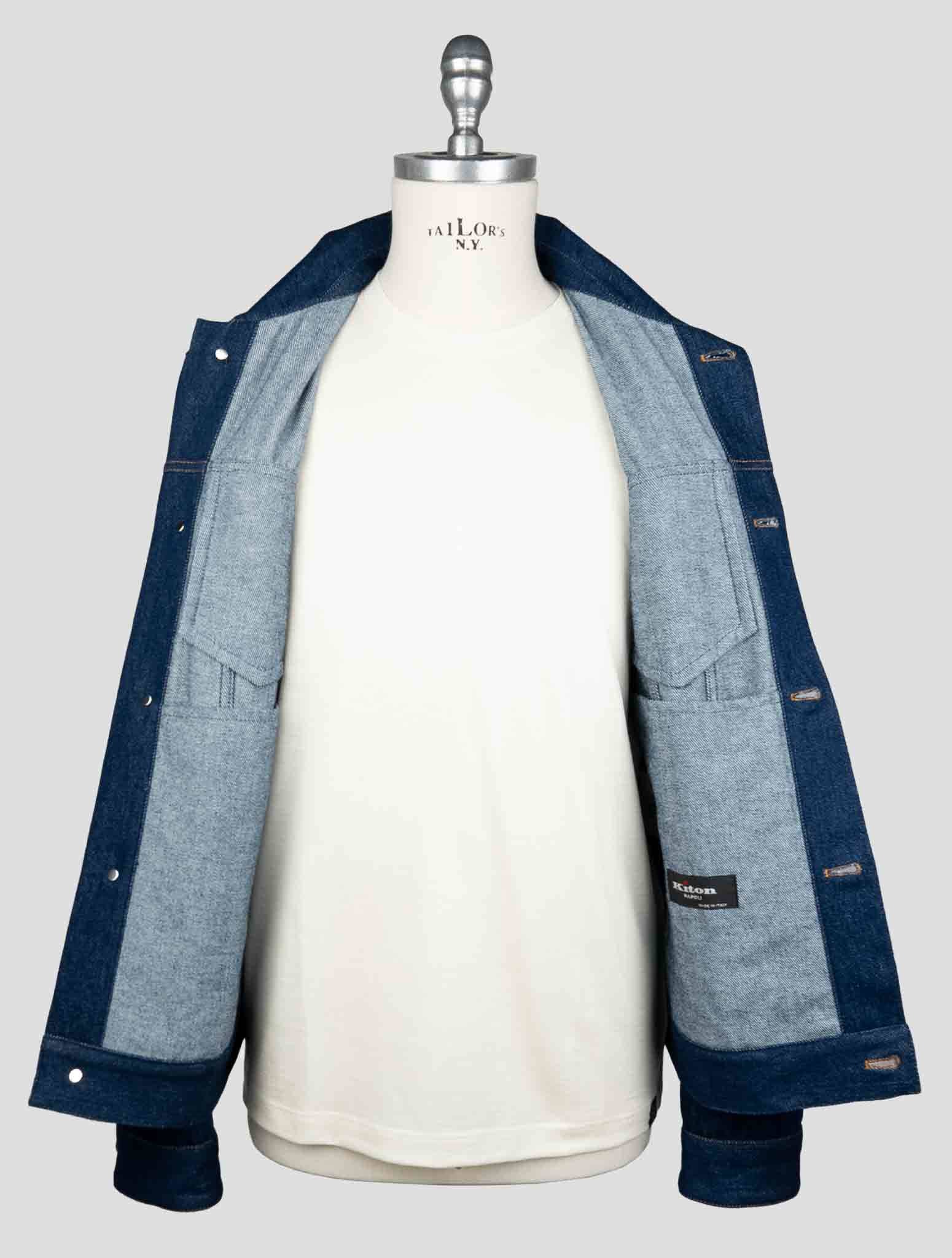 Kiton Blue Denim Cotton Coat — view 4