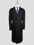 Kiton Black Virgin Wool Cashmere Silk Double Breasted Overcoat