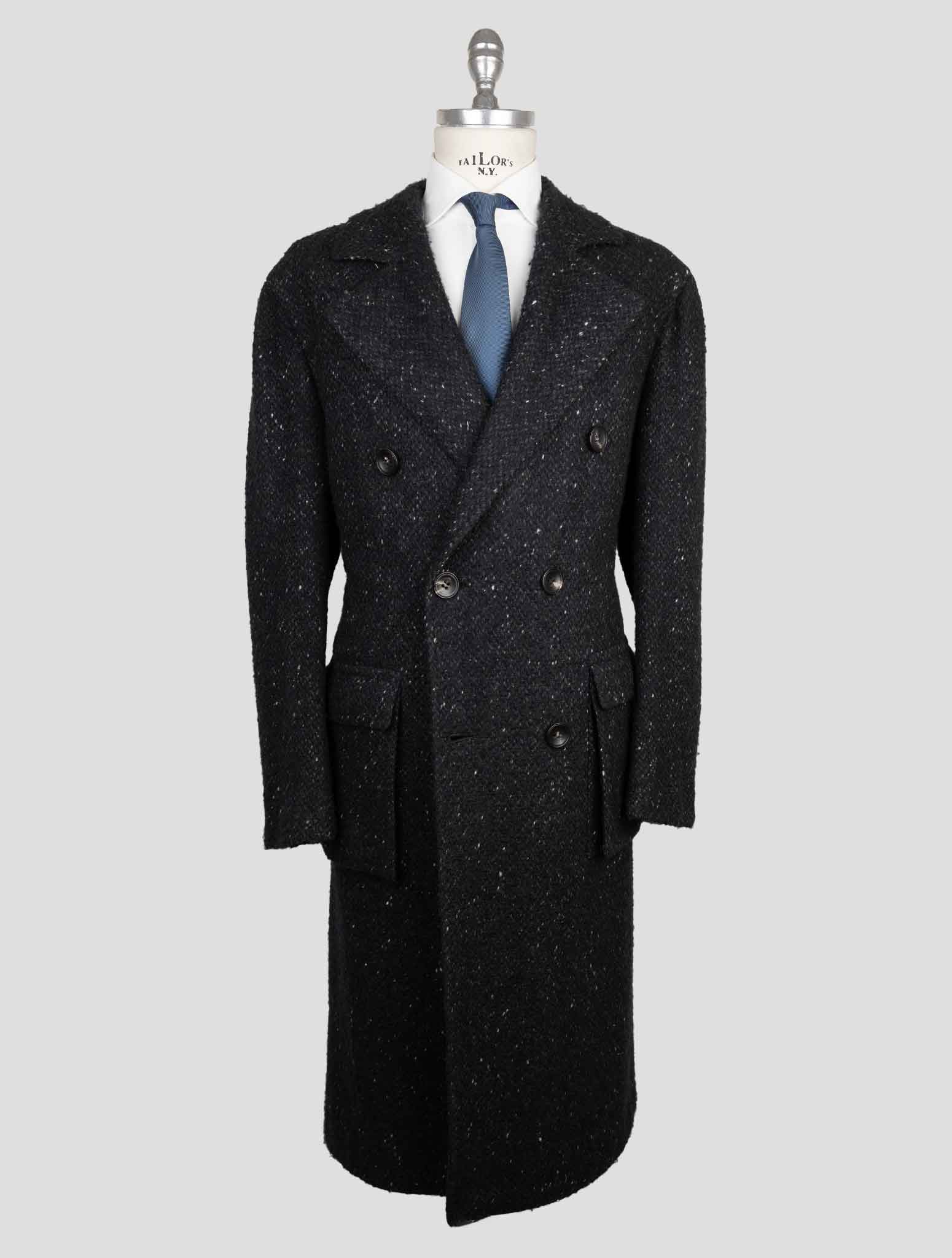 Kiton Black Virgin Wool Cashmere Silk Double Breasted Overcoat
