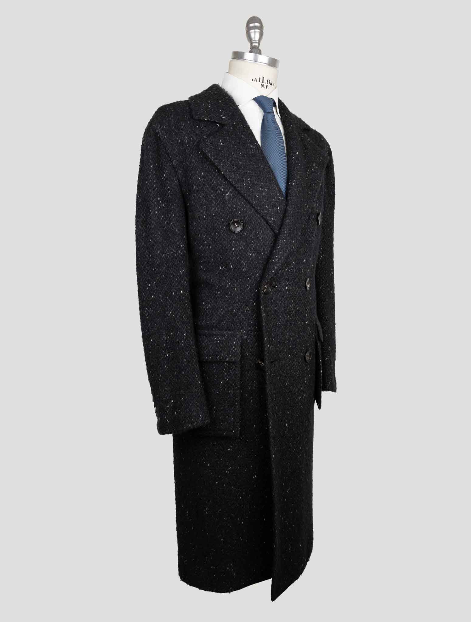 Kiton Black Virgin Wool Cashmere Silk Double Breasted Overcoat - view 2