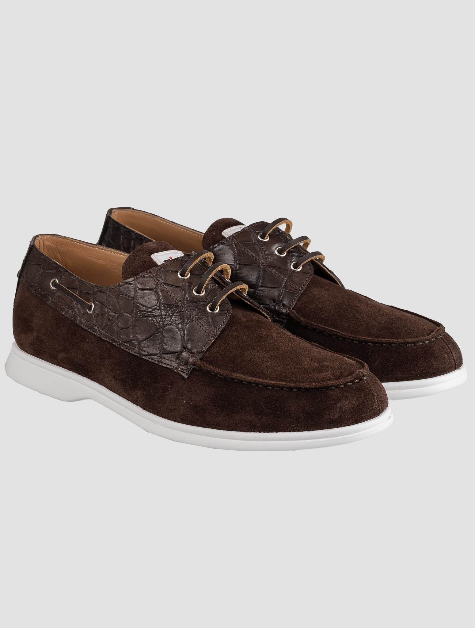 Kiton Brown Crocodile Suede Loafers KSY3 A