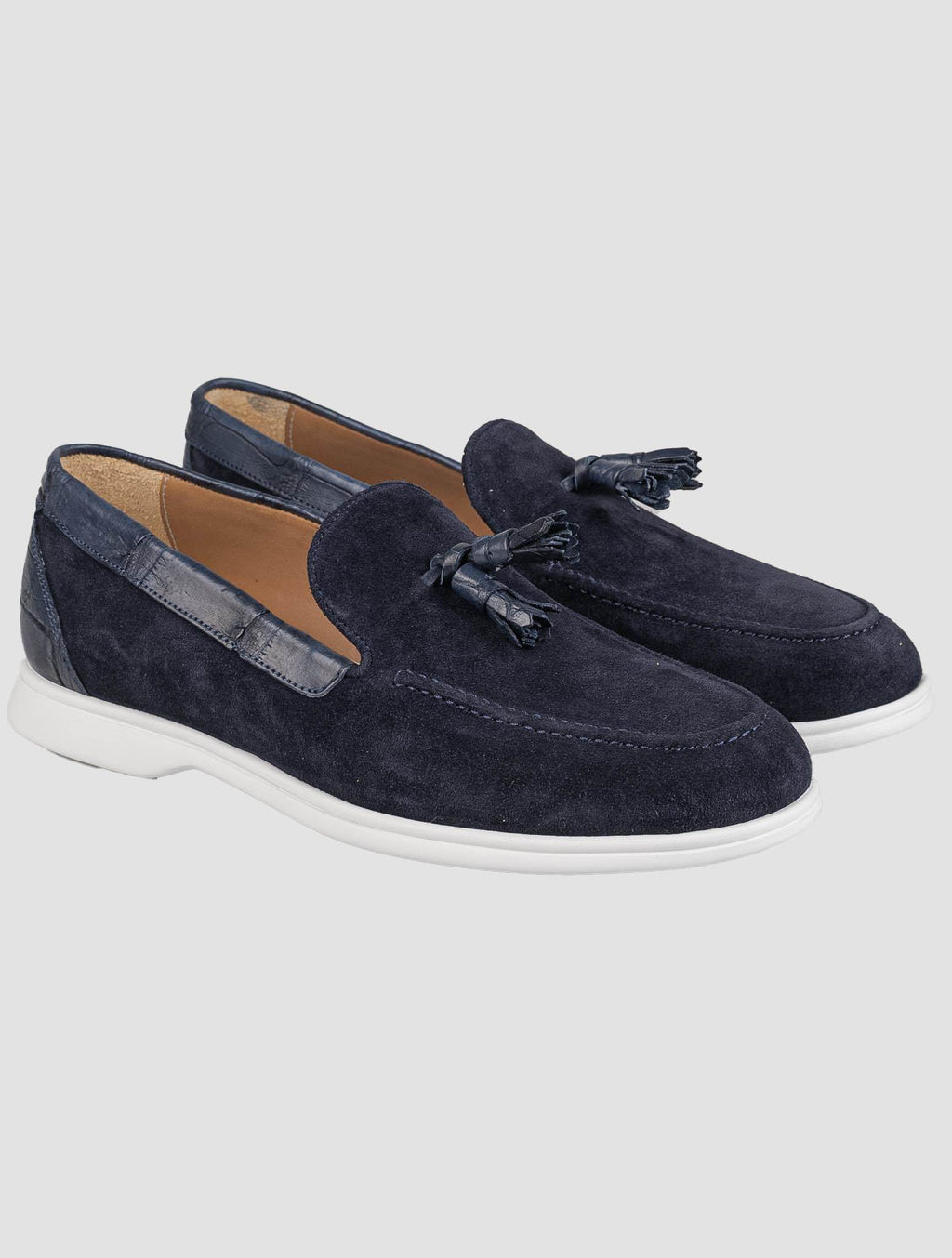 Kiton Blue Leather Crocodile Leather Suede Loafers KSY9