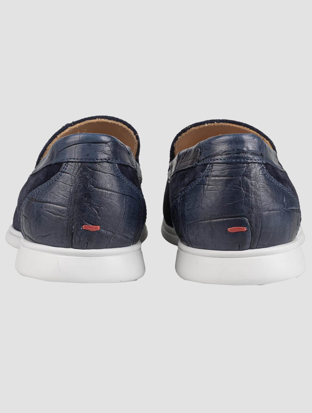 Kiton Blue Leather Crocodile Leather Suede Loafers KSY9
