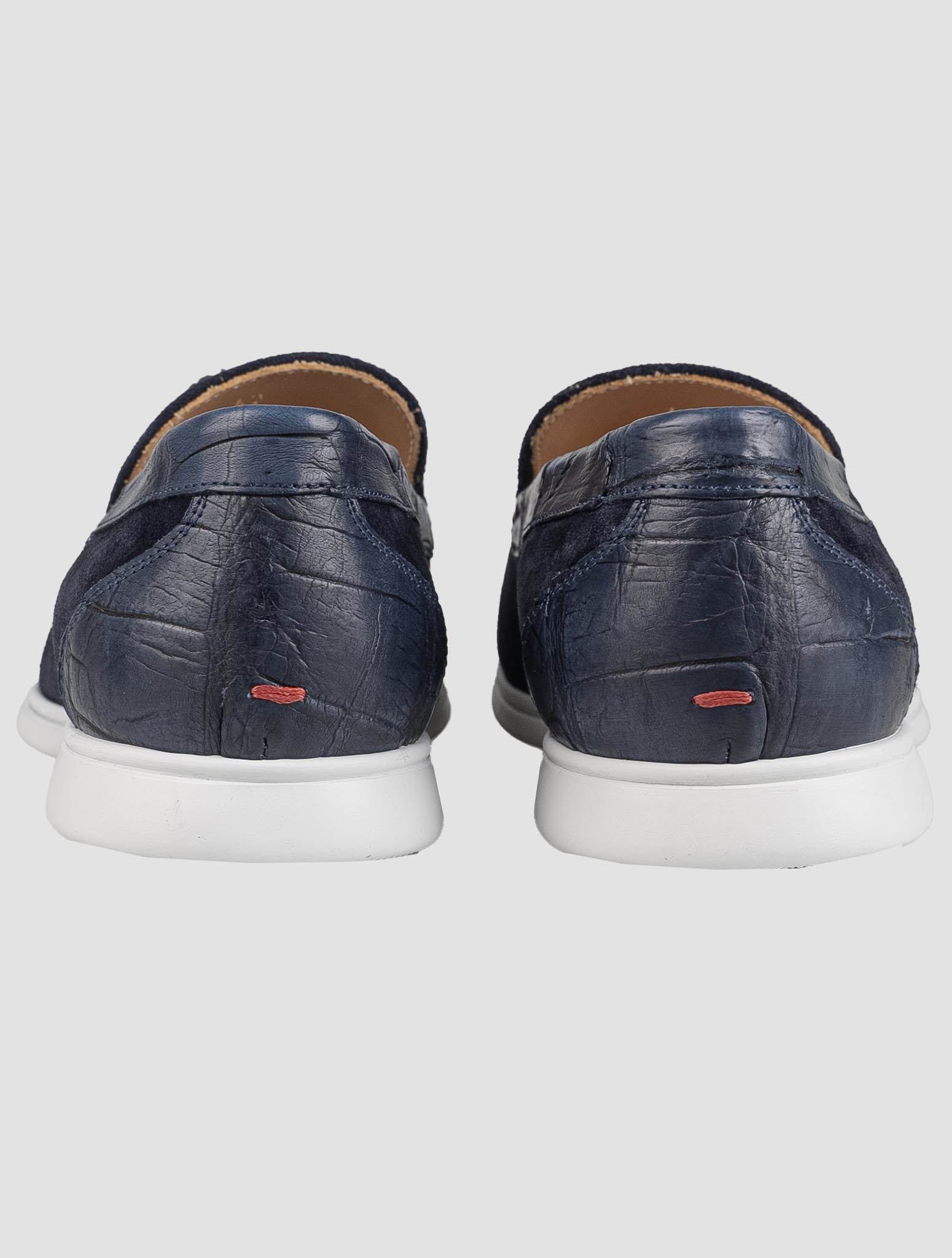 Kiton Blue Leather Crocodile Leather Suede Loafers KSY9