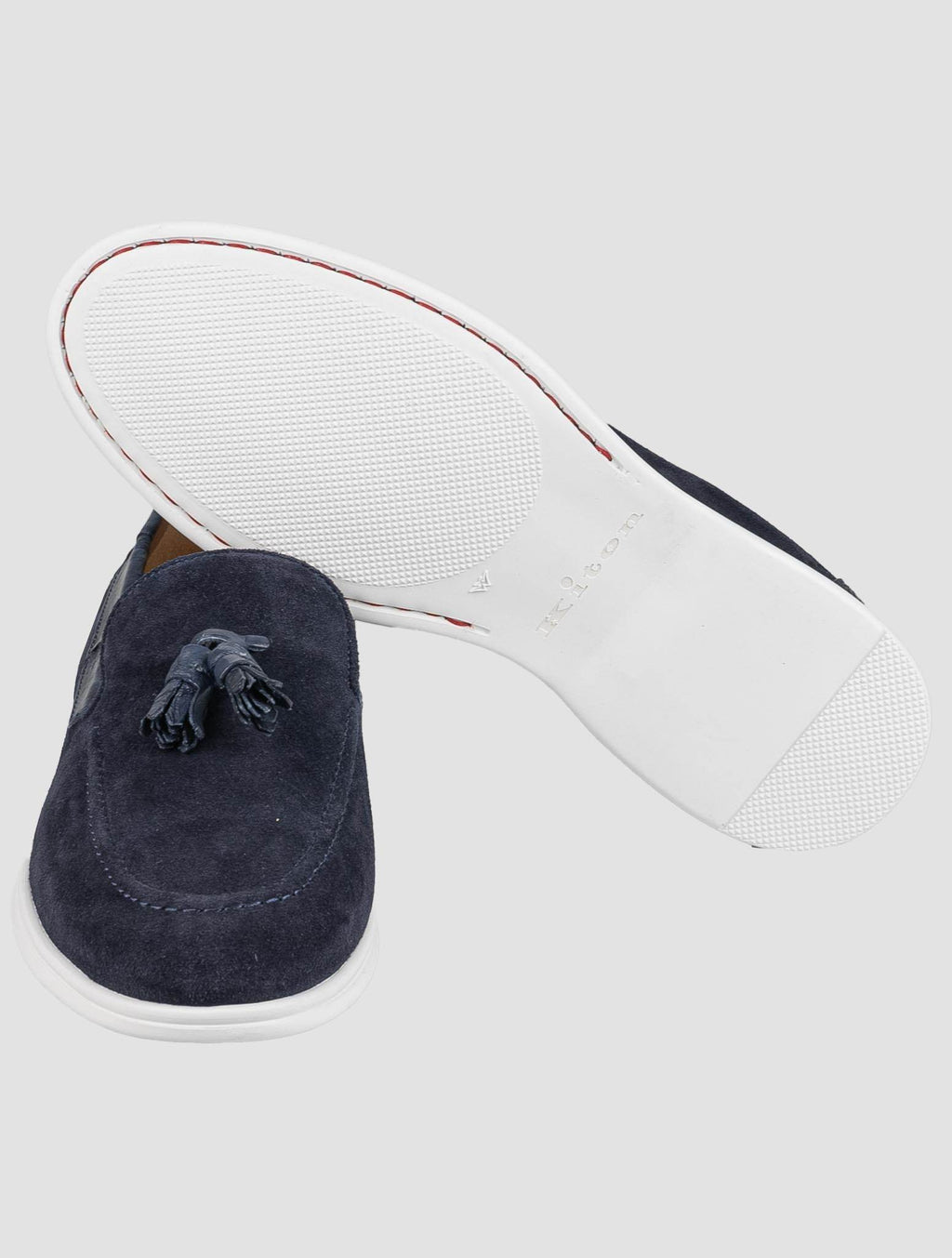 Kiton Blue Leather Crocodile Leather Suede Loafers KSY9
