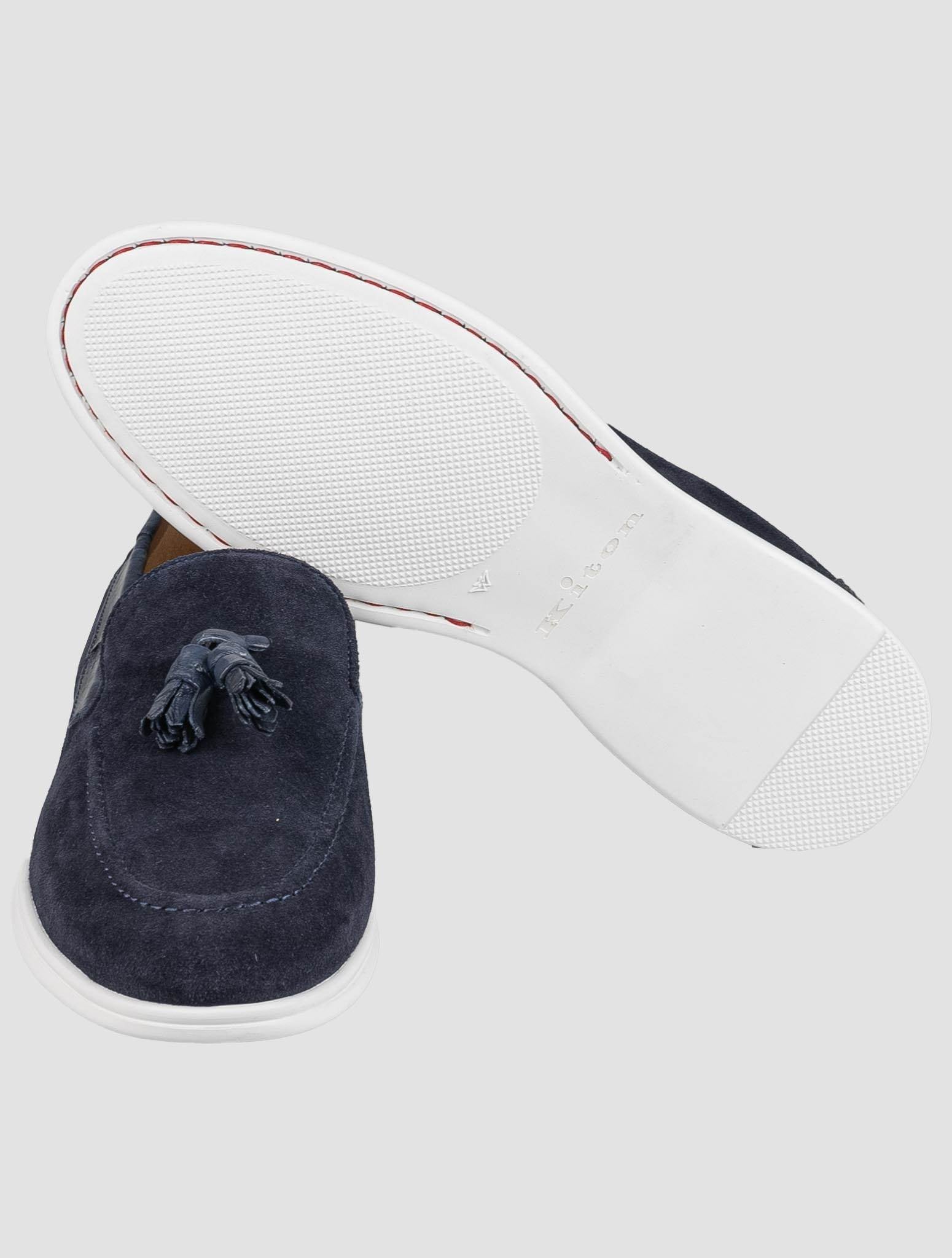 Kiton Blue Leather Crocodile Leather Suede Loafers KSY9