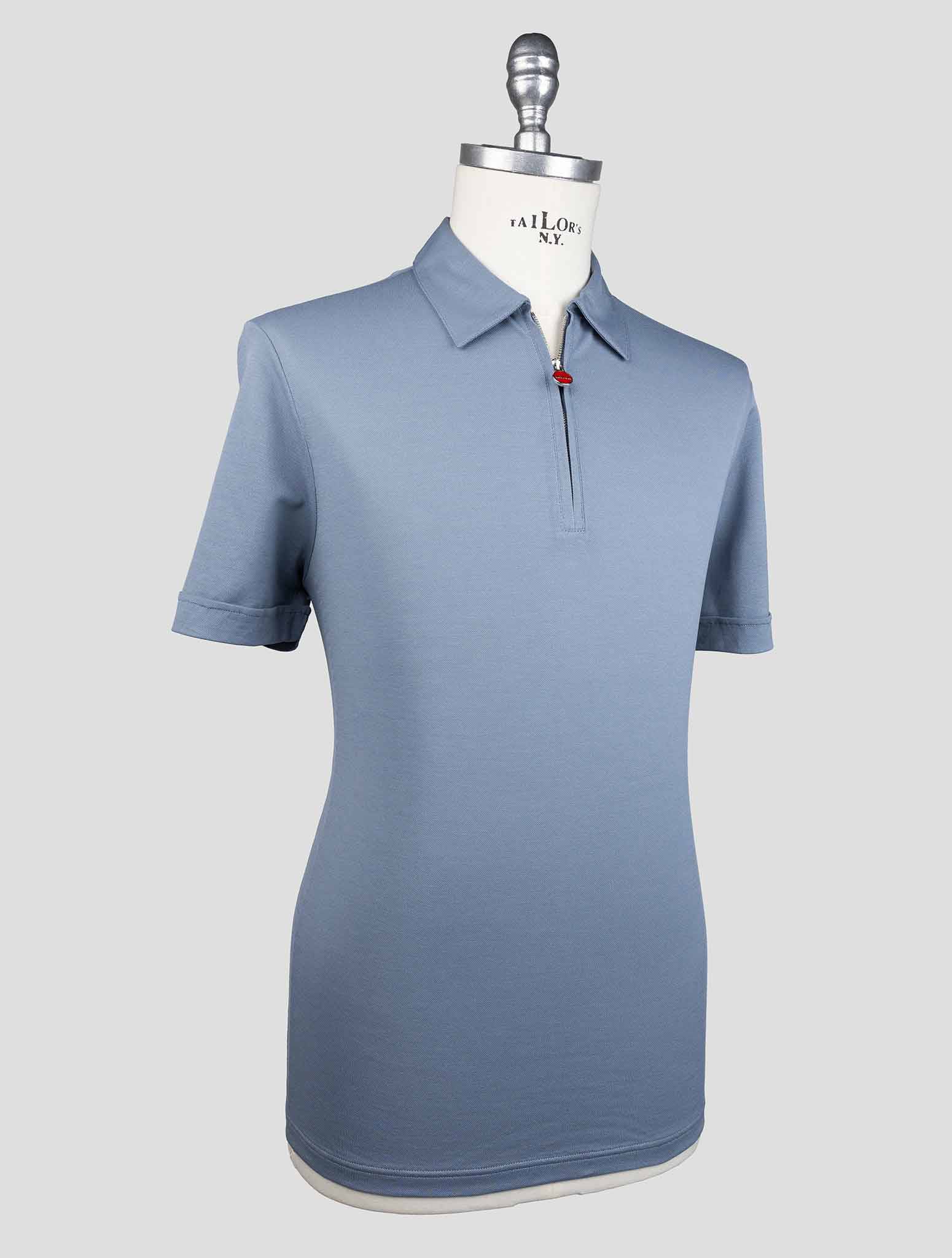Kiton Light Blue Cotton Polo Half Zip Kmz31 - view 2