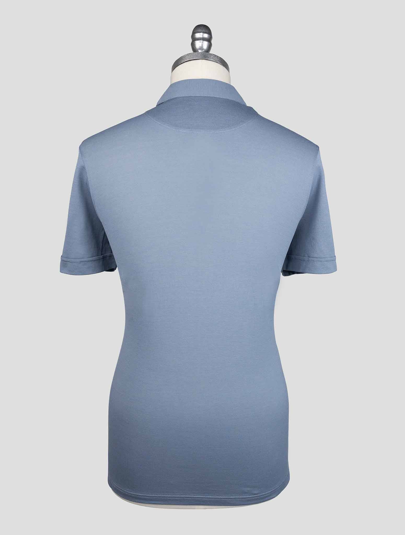 Kiton Light Blue Cotton Polo Half Zip Kmz31 - view 4