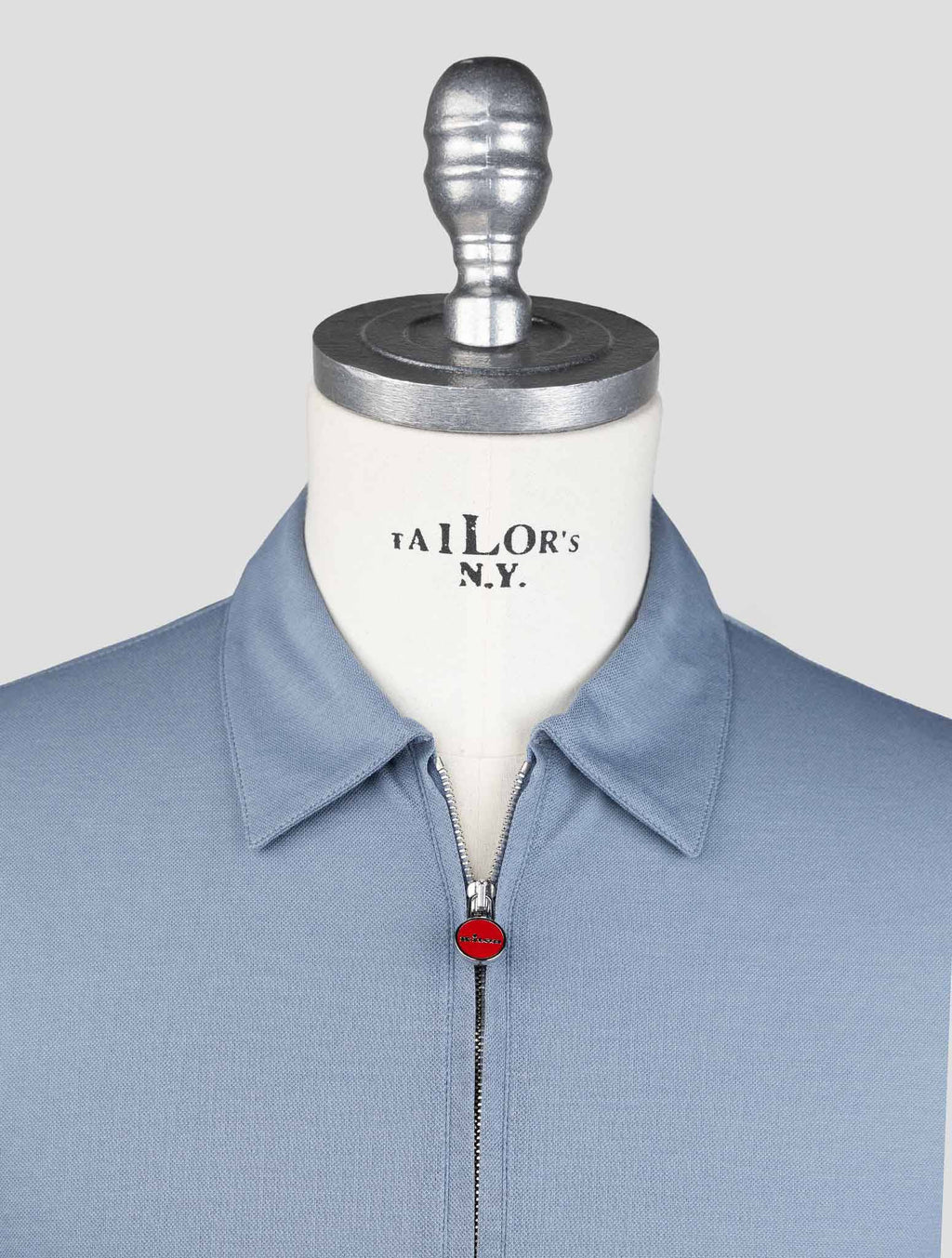 Kiton Light Blue Cotton Polo Half Zip Kmz31 - view 5