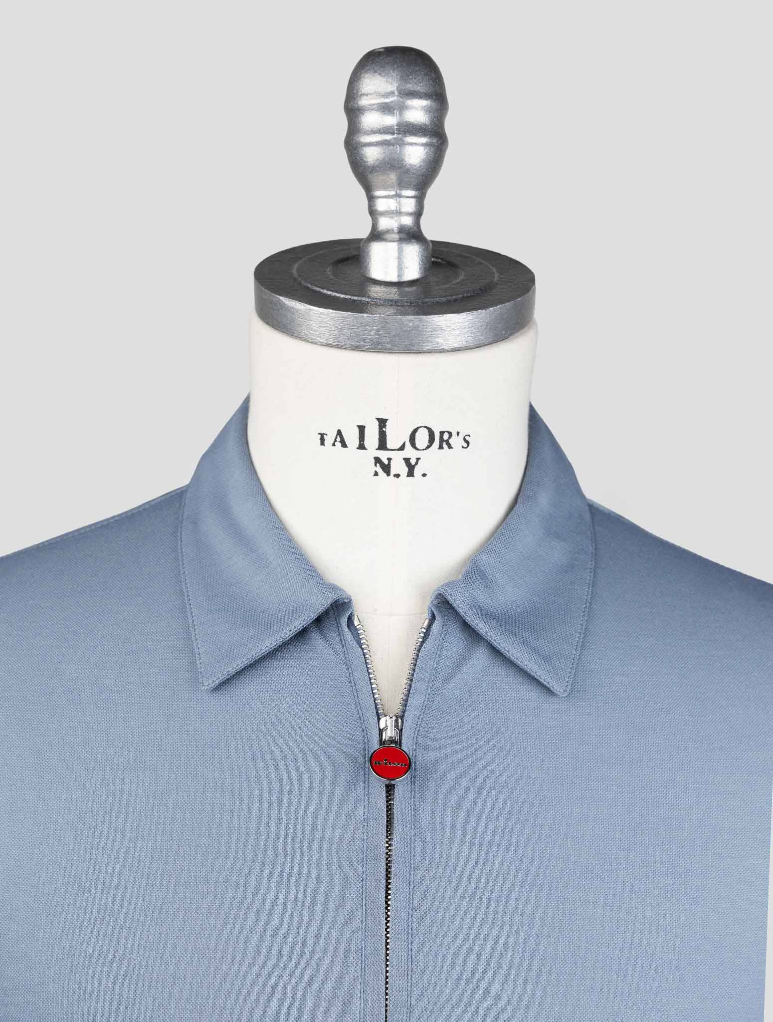 Kiton Light Blue Cotton Polo Half Zip Kmz31 - view 5