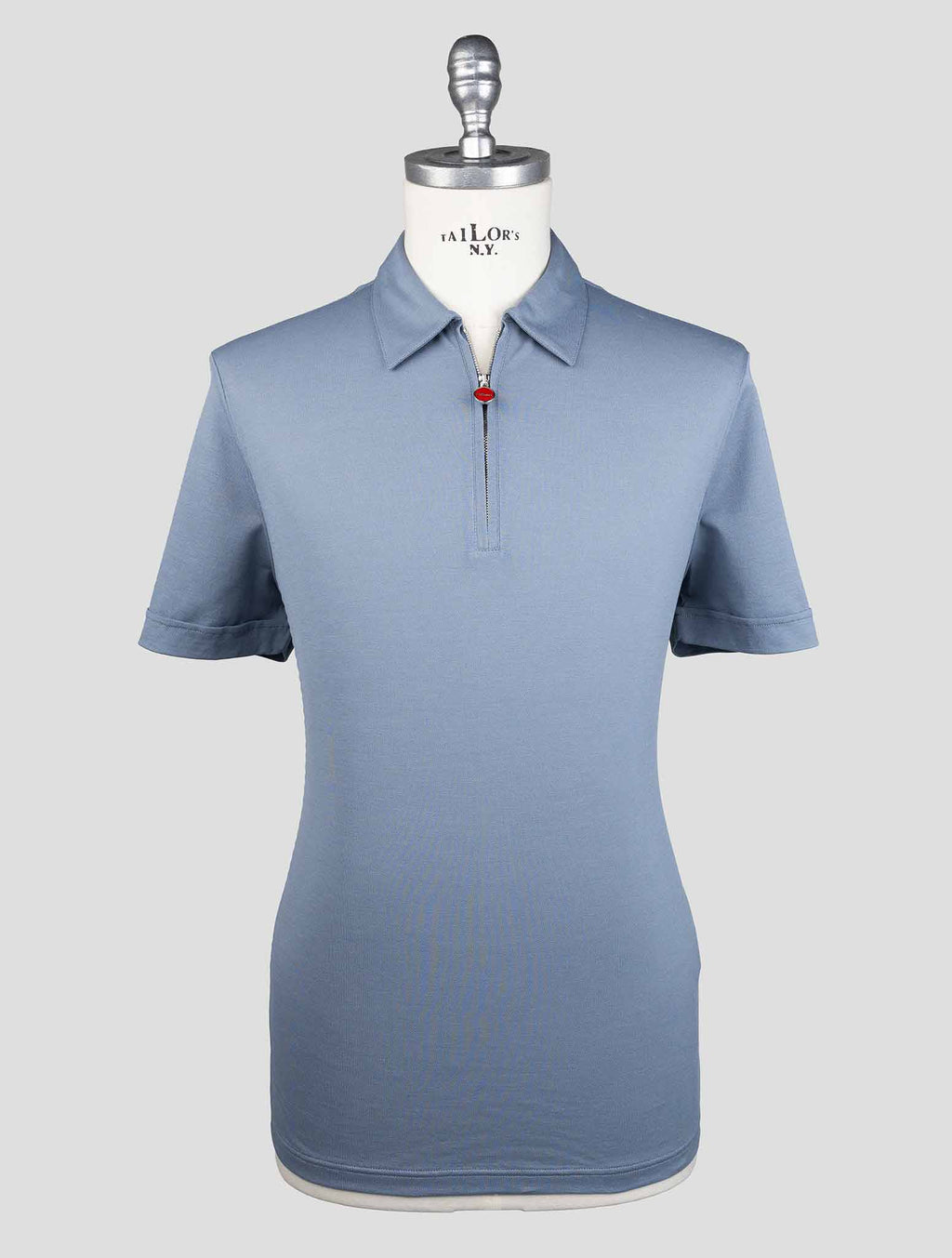 Kiton Light Blue Cotton Polo Half Zip Kmz31 - view 6