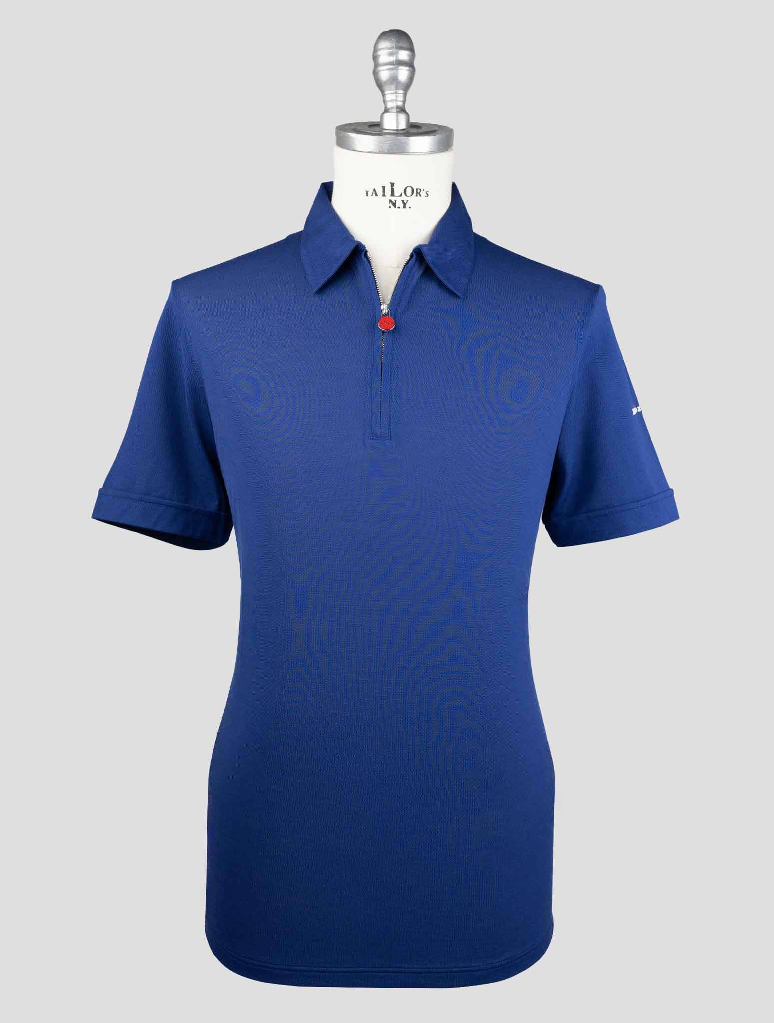 Kiton Blue Cotton Polo Half Zip Kmz30