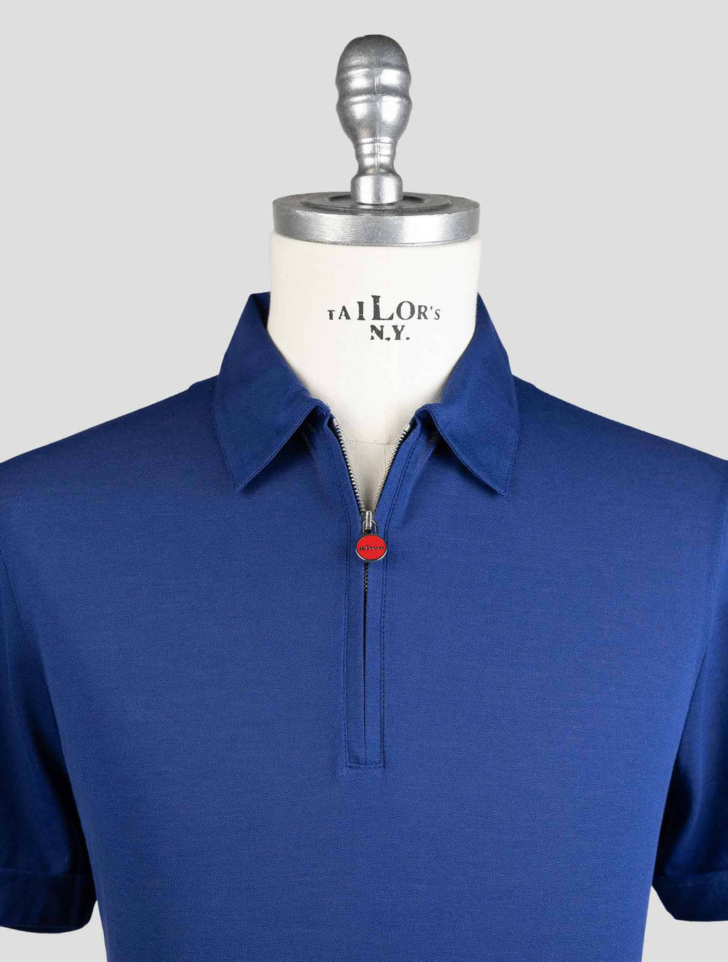 Kiton Blue Cotton Polo Half Zip Kmz30 - view 5