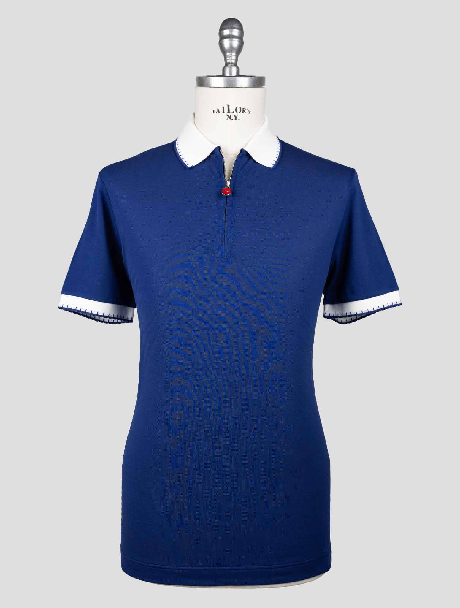 Kiton Blue Cotton Polo Half Zip