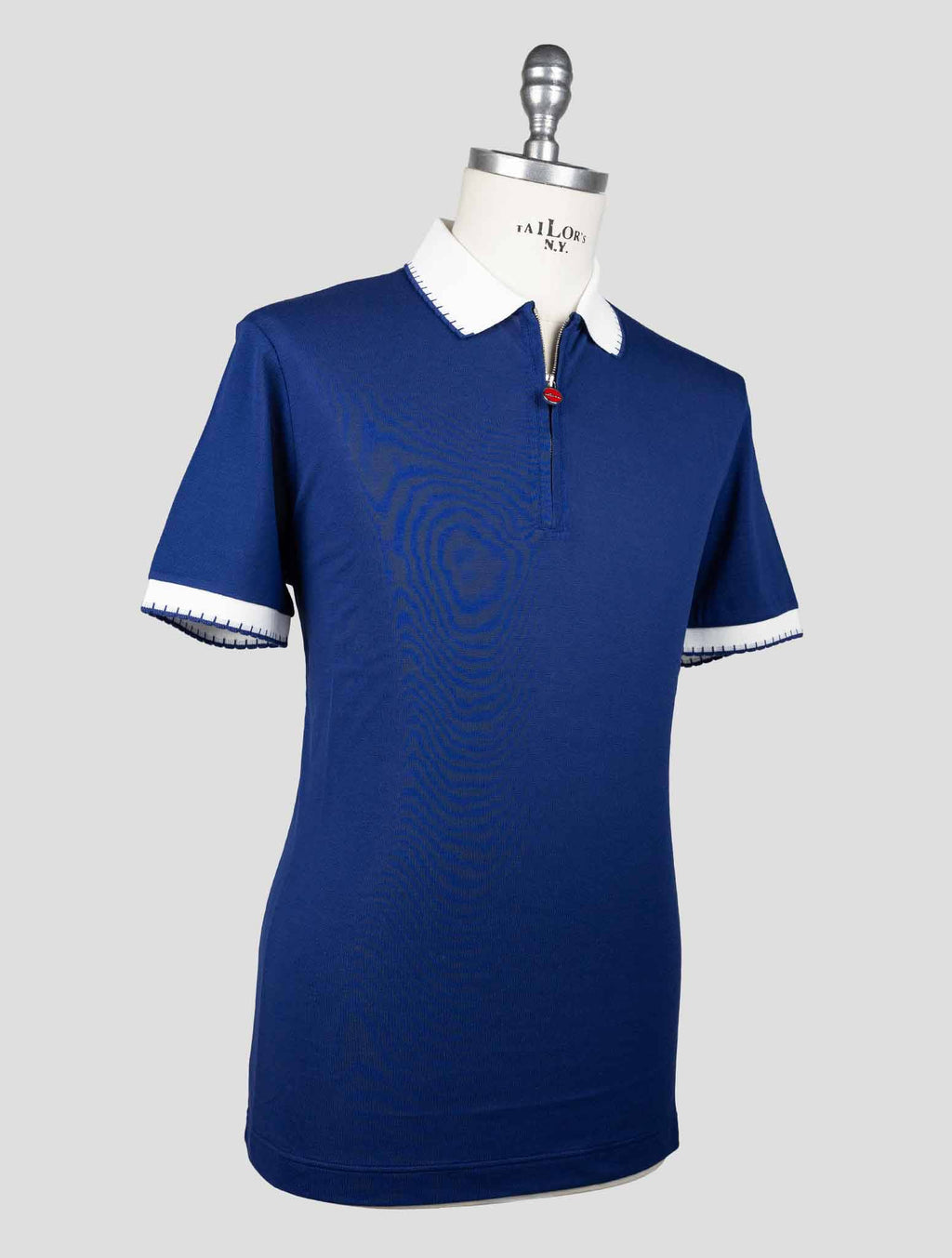 Kiton Blue Cotton Polo Half Zip — view 2