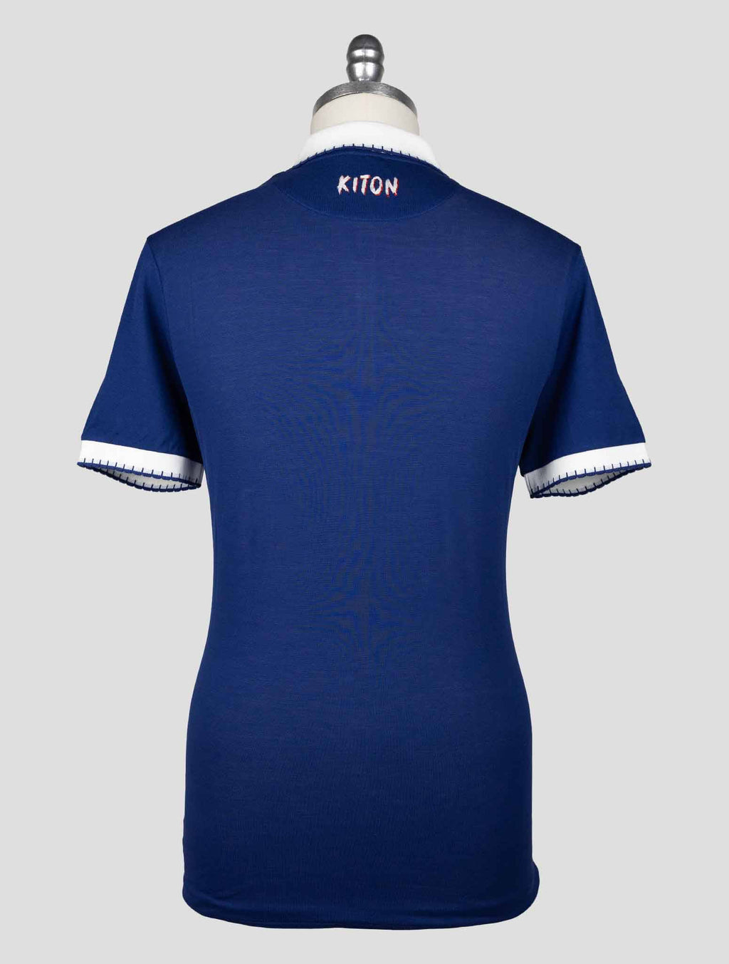 Kiton Blue Cotton Polo Half Zip — view 3