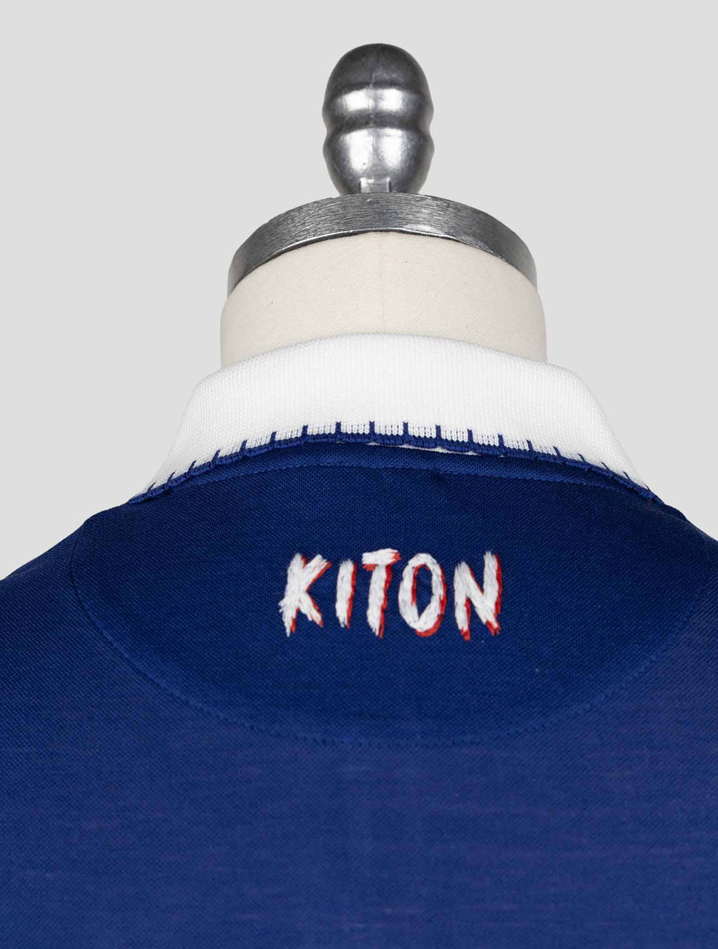 Kiton Blue Cotton Polo Half Zip — view 5