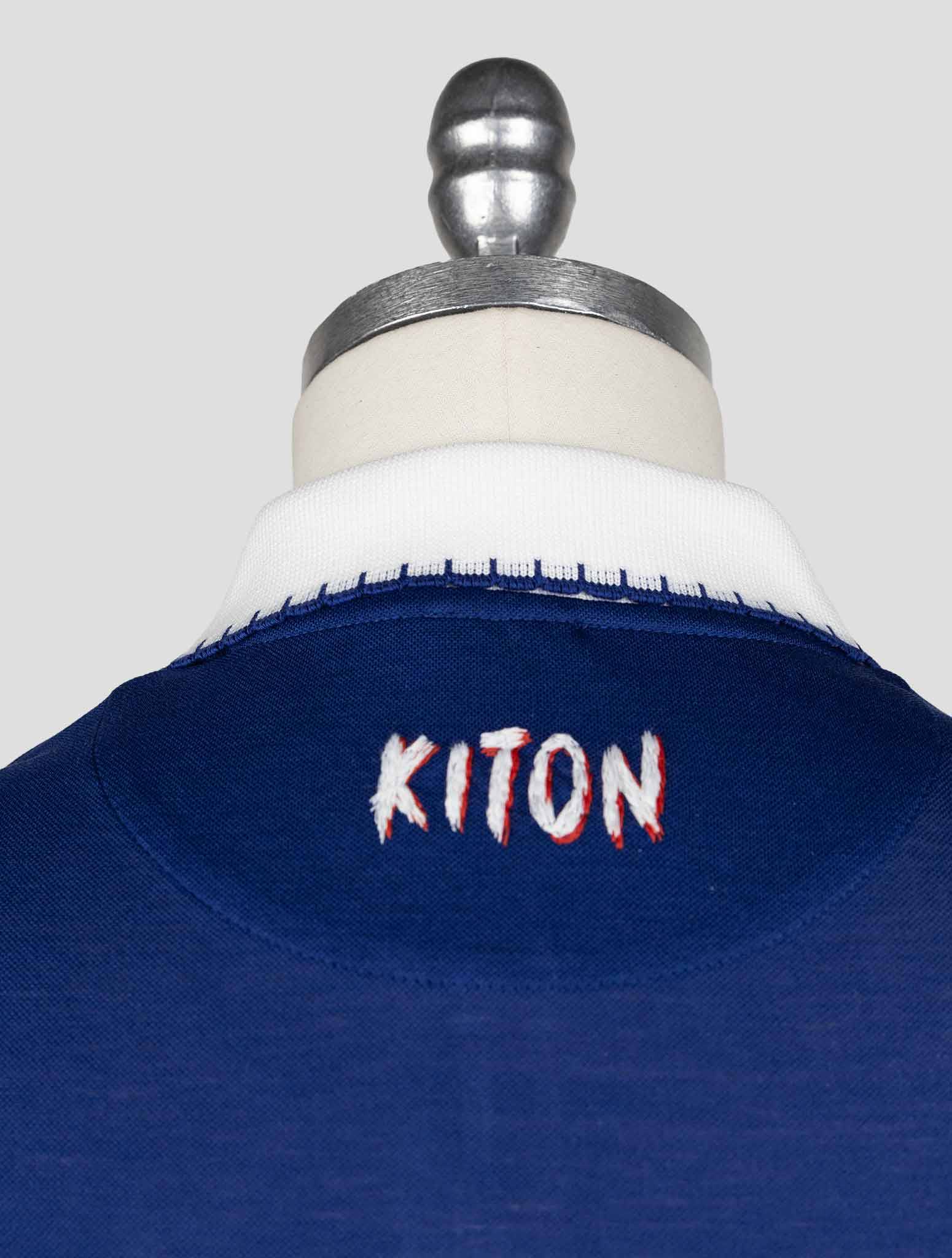 Kiton Blue Cotton Polo Half Zip — view 5