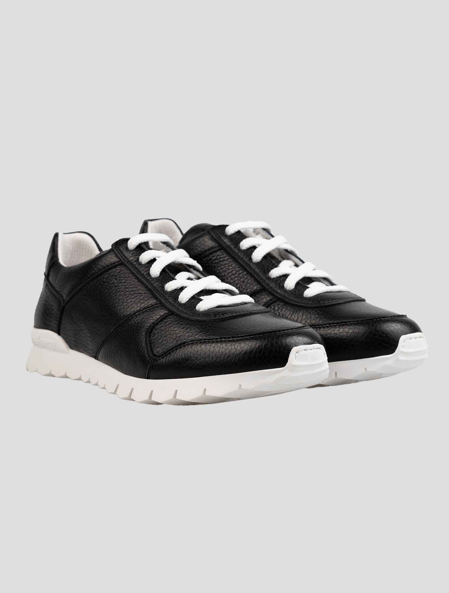 Kiton Black Leather Deer Sneakers