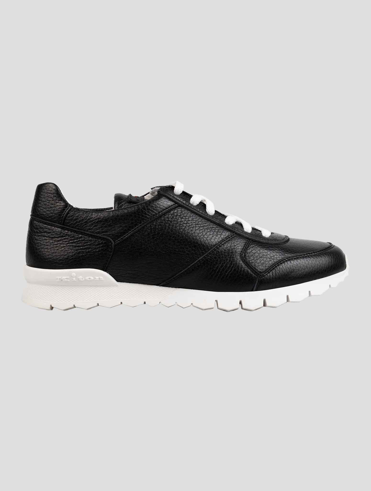 Kiton Black Leather Deer Sneakers