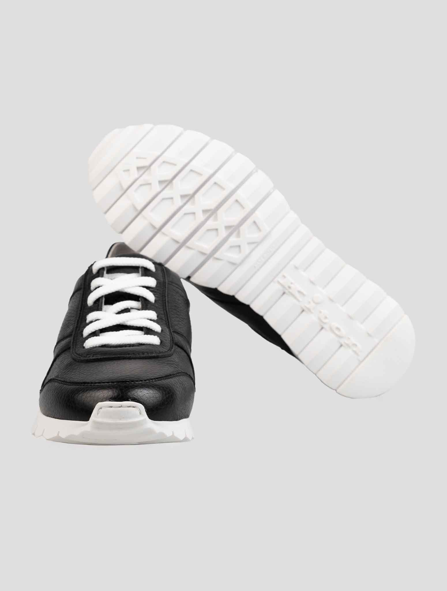 Kiton Black Leather Deer Sneakers