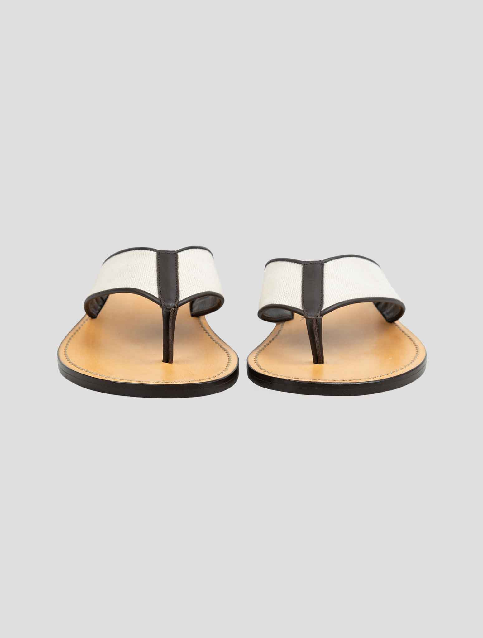Kiton Beige Brown Cotton Leather Slippers