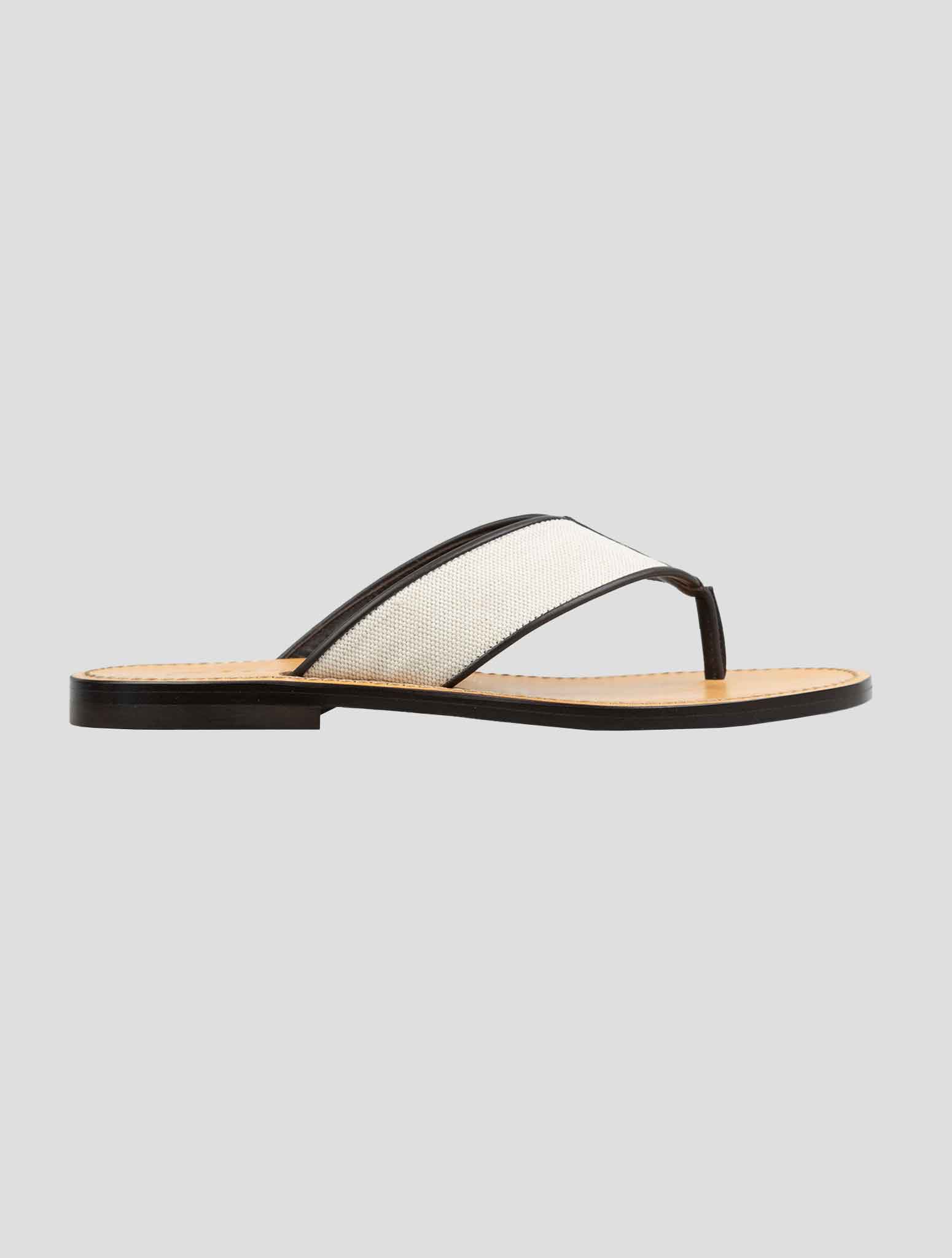 Kiton Beige Brown Cotton Leather Slippers