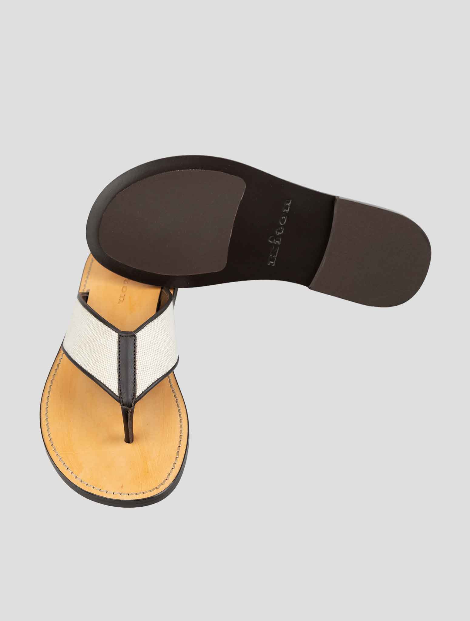 Kiton Beige Brown Cotton Leather Slippers