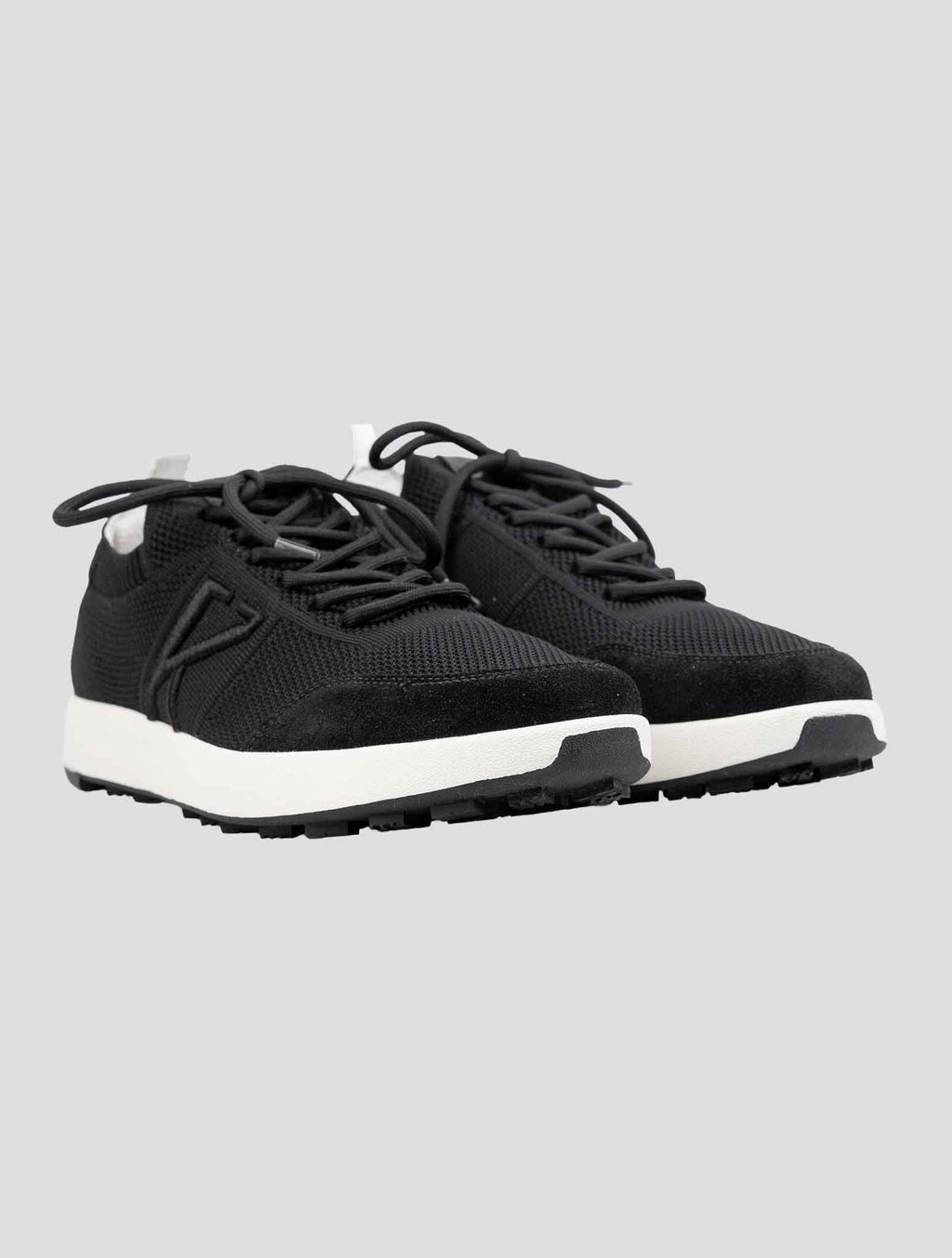 Kiton Black Cotton-Elastane Leather Sneakers