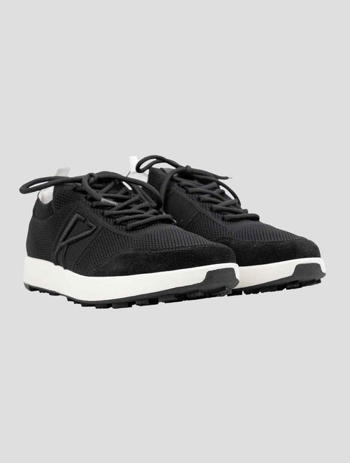 Kiton Black Cotton-Elastane Leather Sneakers