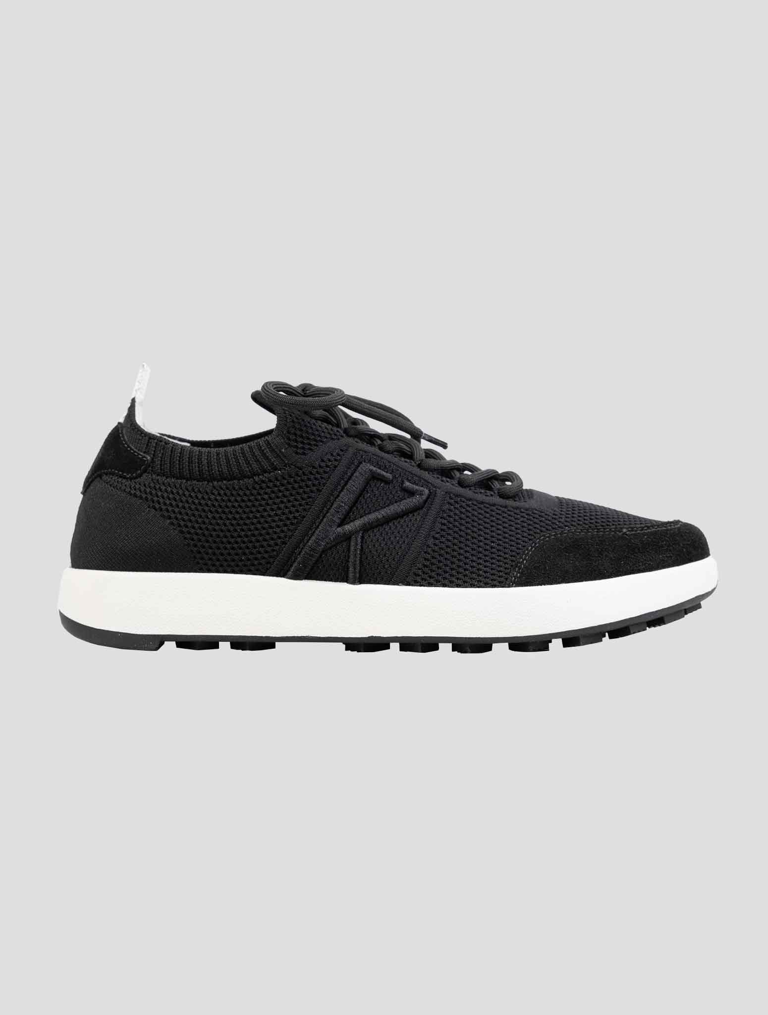 Kiton Black Cotton-Elastane Leather Sneakers