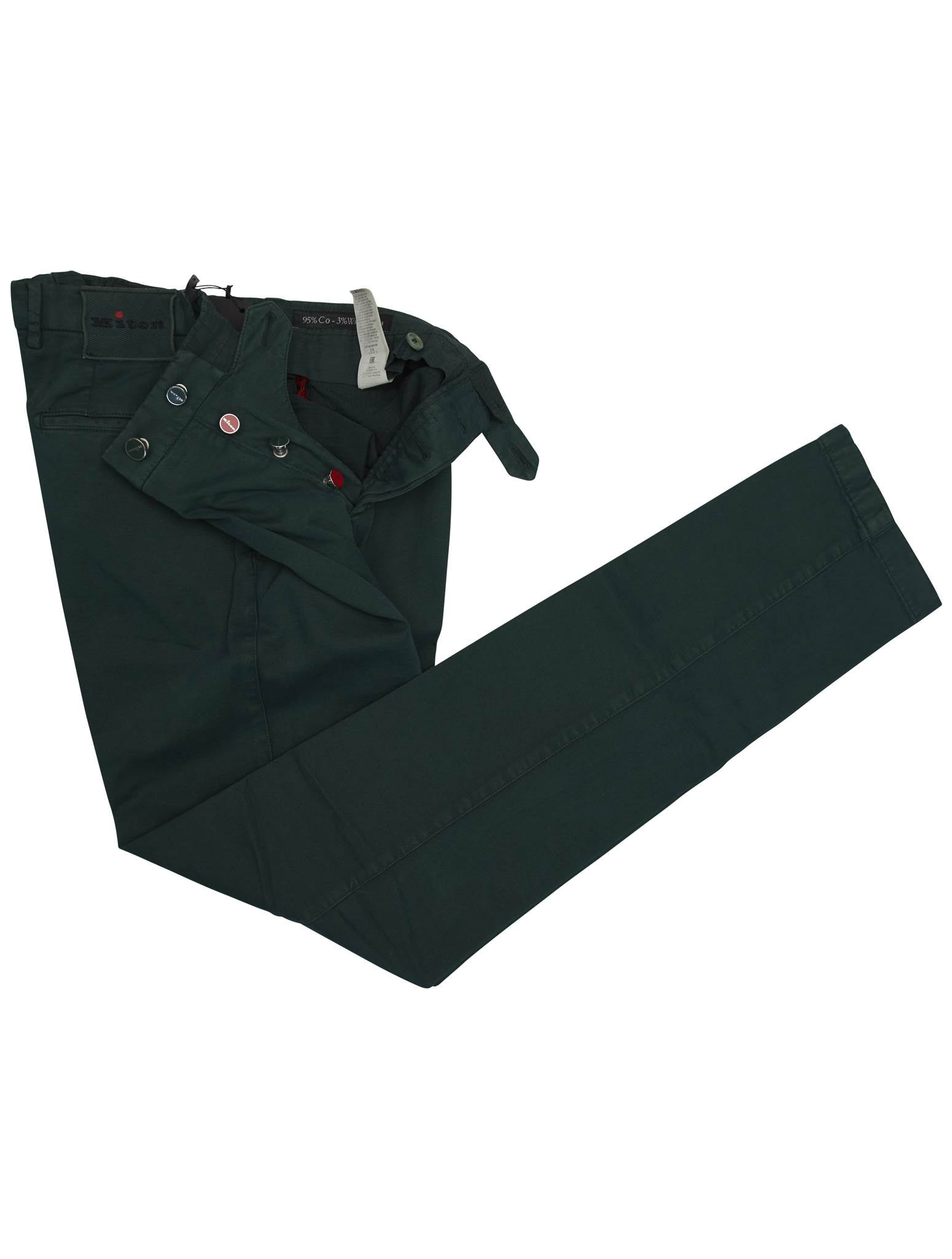 Kiton Green Cotton Cashmere Elasticated Pants — view 2