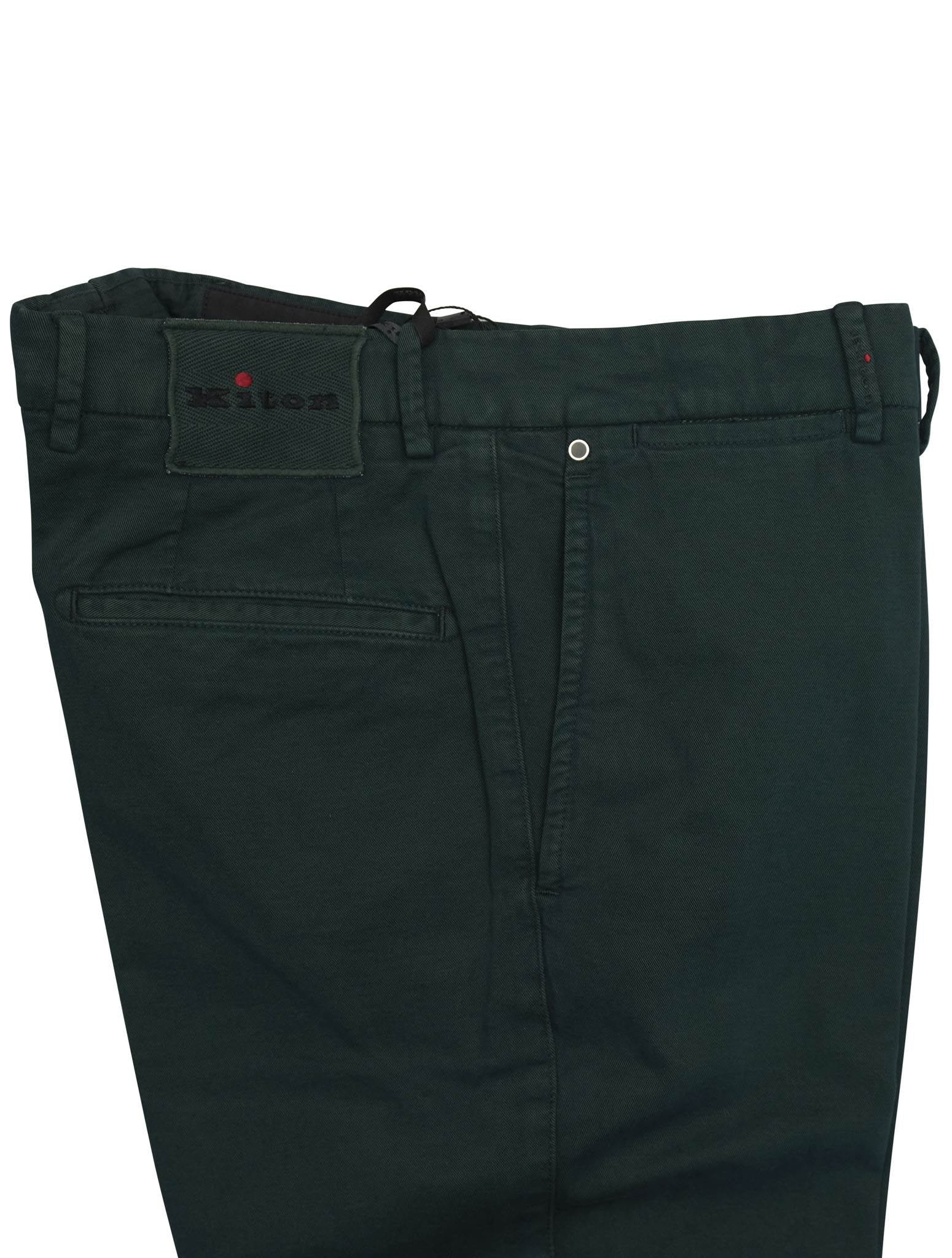 Kiton Green Cotton Cashmere Elasticated Pants — view 4